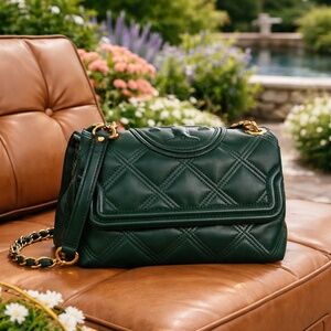 NEW Tory Burch Soft Fleming Norwood Green Leather Small Shoulder/Crossbody Bag